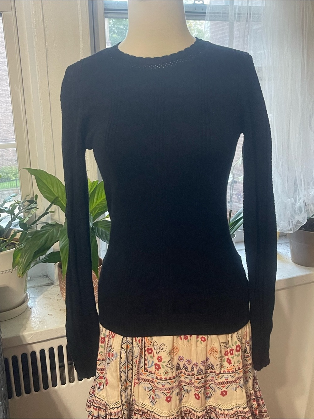 PAIGE Black Ribbed Crewneck Sweater